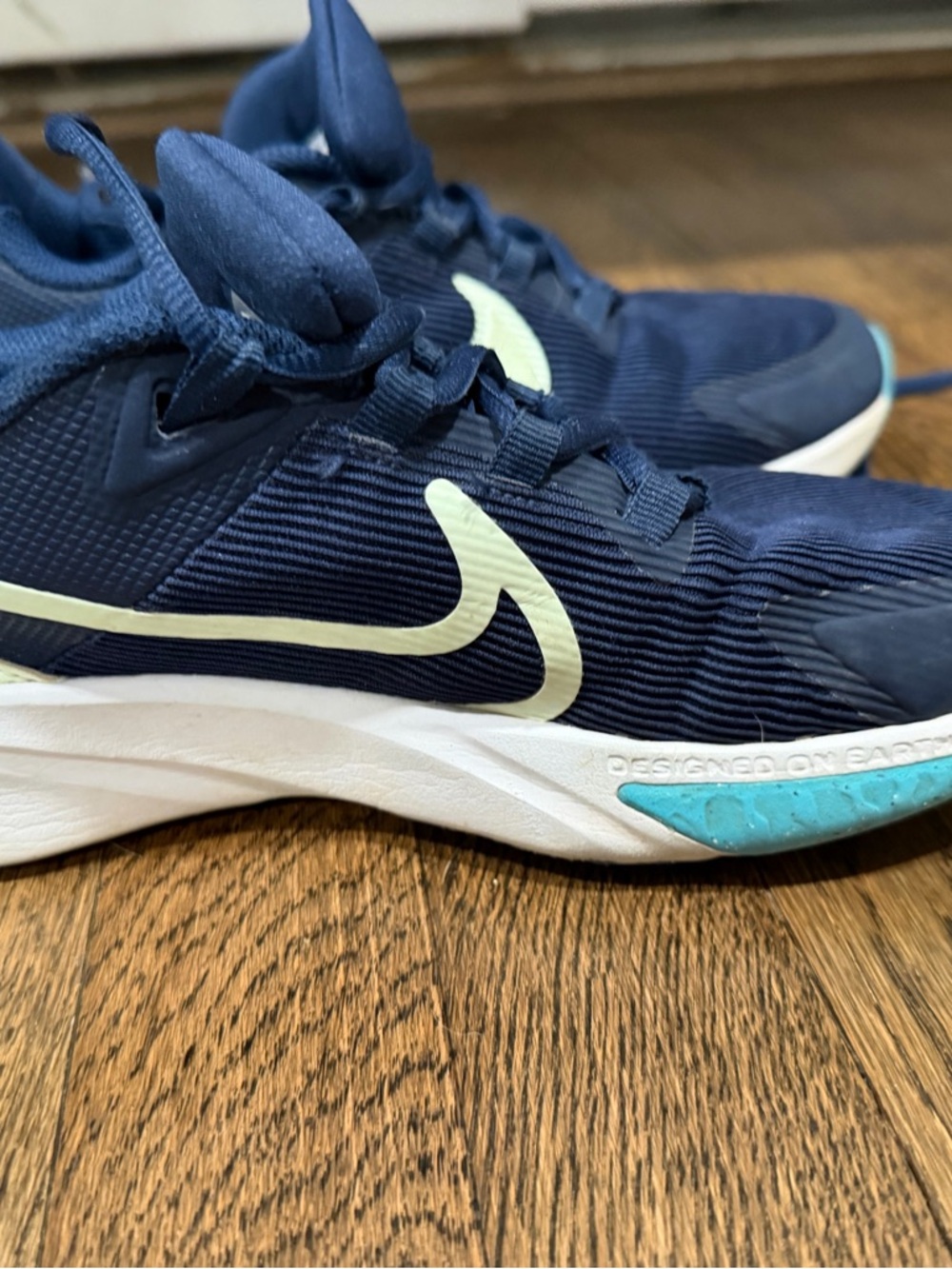 Nike Navy Sneakers with Mint Swoosh and Turquoise Accent